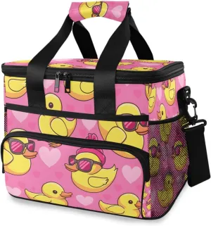 Duck Pink Heart Cooler Bag Insulated Cooler Soft Sided Cooler 24 Can Portable Picnic Bag Large Leakproof Lunch Bag Box for Beach Grocery Camping Travel Car Men Women