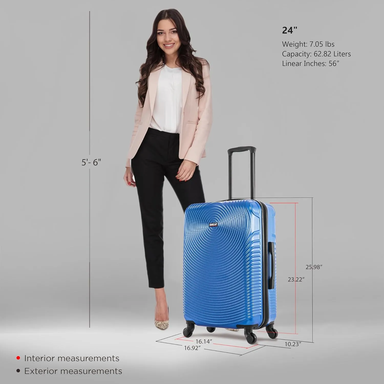 DUKAP INCEPTION Luggage with Spinner Wheels | Durable Lightweight Hardside Suitcase, Travel Bag with Handle and Trolley, 24-Inch Medium Checked Luggage | Blue