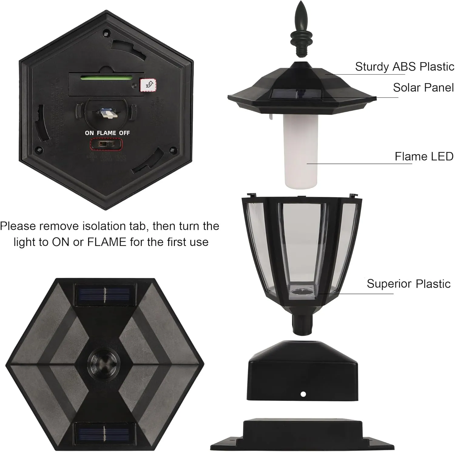 Dynaming Solar Flame Post Lights Outdoor, Solar Powered Lamps Fence Post Cap Lights, Flickering Flame LED Lantern Decorative Waterproof for Garden Deck Patio, Fit 4x4, 5x5 or 6x6 Wooden Posts, 4 Pack