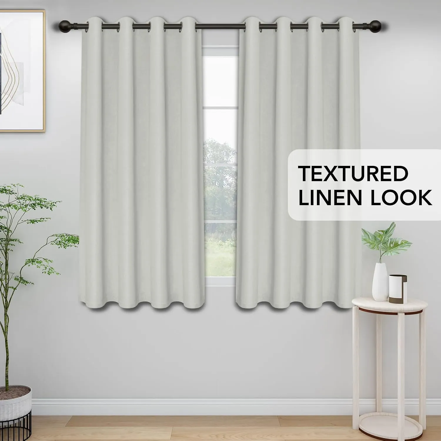 Easy-Going Linen Look Blackout Curtain 84 Inch Length Grommet Window Curtain Drapes for Bedroom, Living Room Thermal Insulated Room Darkening (Set of 2 Panels, Light Gray)