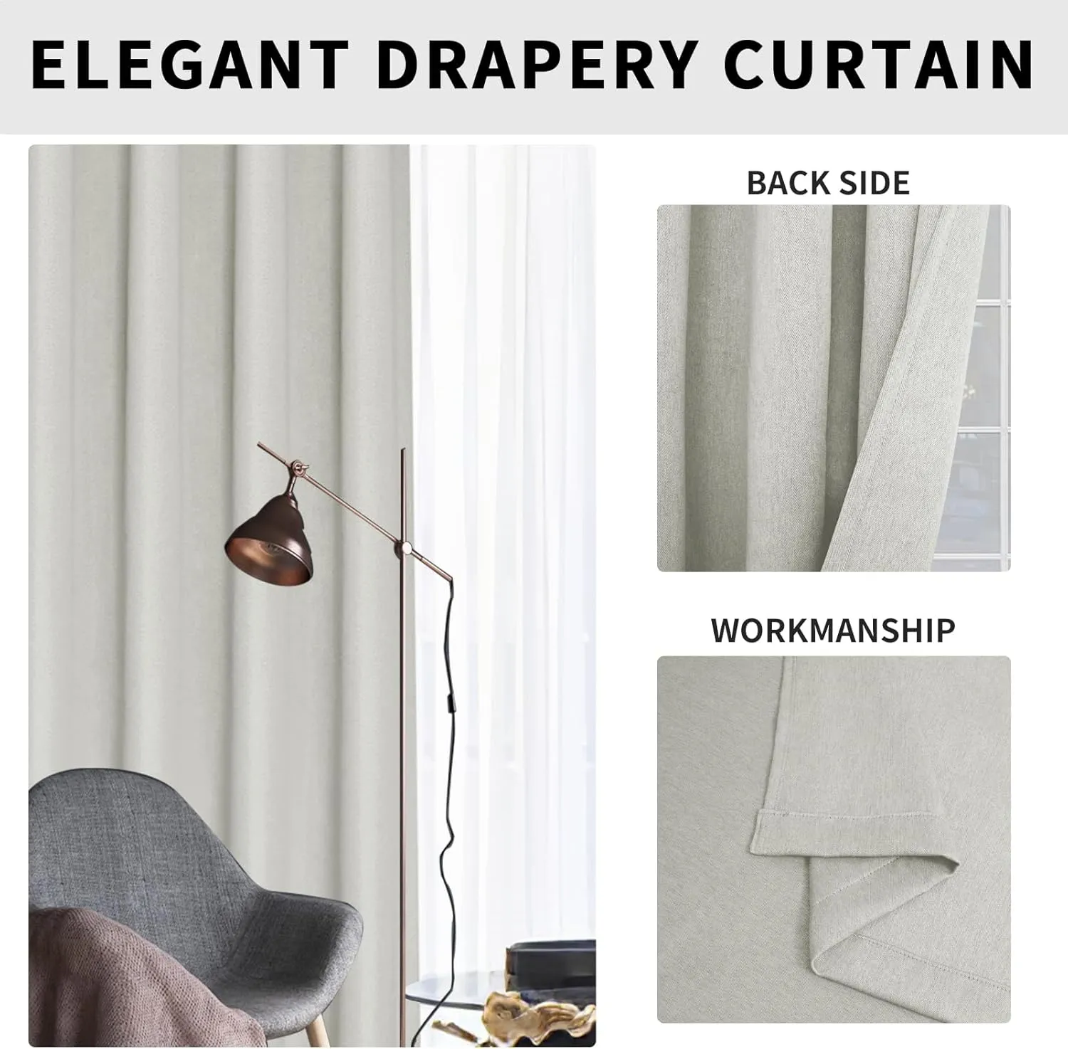 Easy-Going Linen Look Blackout Curtain 84 Inch Length Grommet Window Curtain Drapes for Bedroom, Living Room Thermal Insulated Room Darkening (Set of 2 Panels, Light Gray)