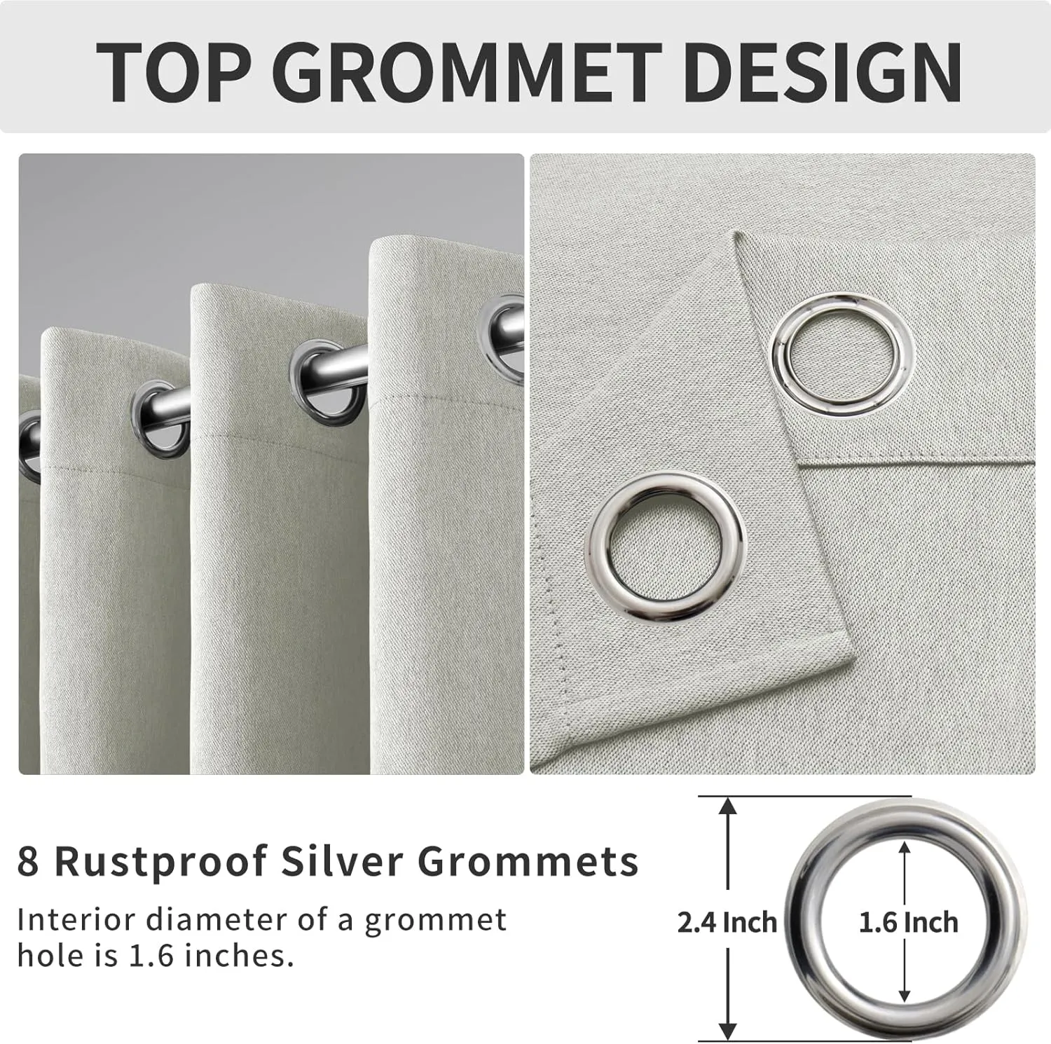 Easy-Going Linen Look Blackout Curtain 84 Inch Length Grommet Window Curtain Drapes for Bedroom, Living Room Thermal Insulated Room Darkening (Set of 2 Panels, Light Gray)