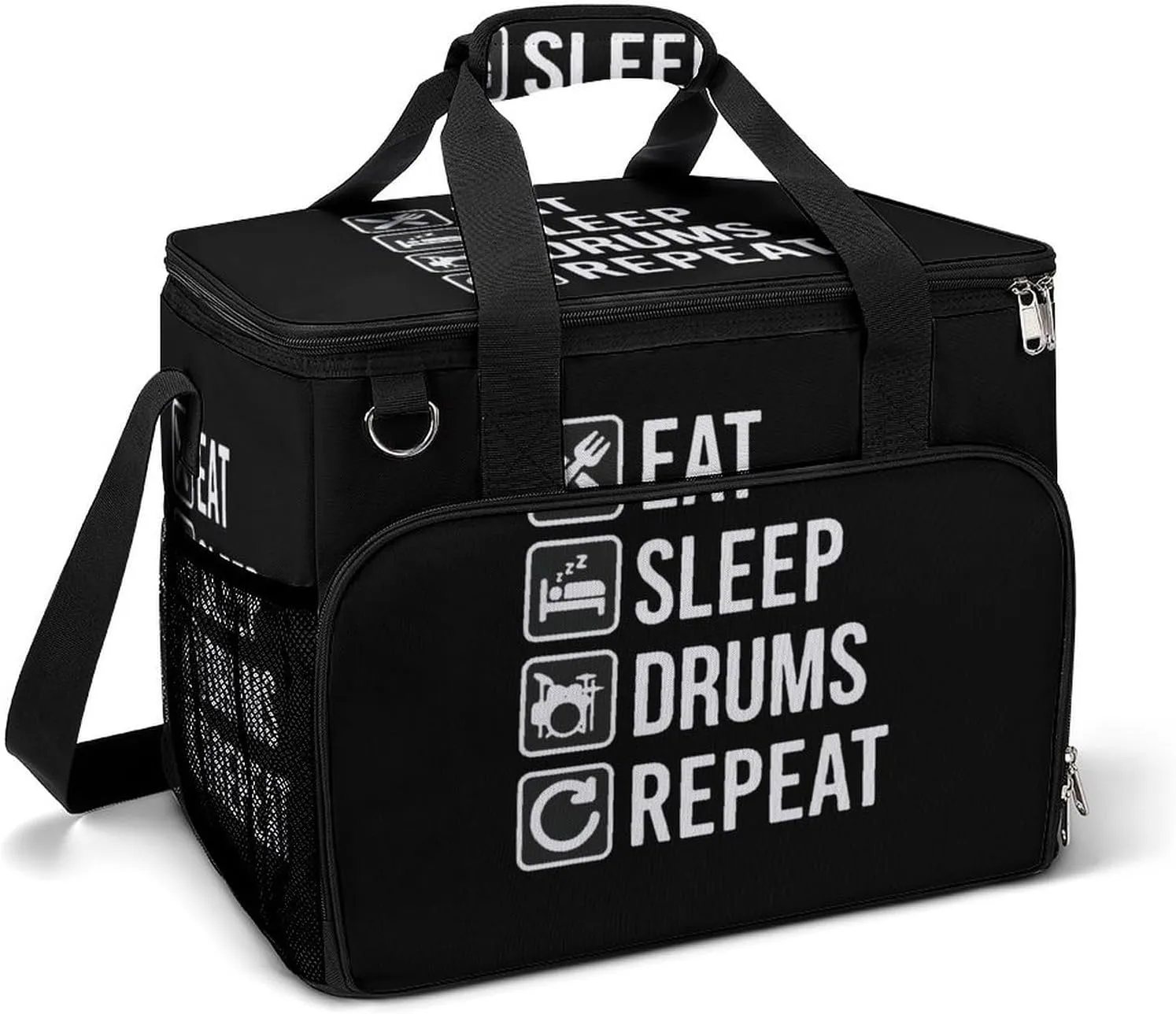 EAT Sleep Drum Repeat Camping Cooler Bags Insulated Beach Cooler Portable Leak Proof Camping Cooler with Shoulder Strap