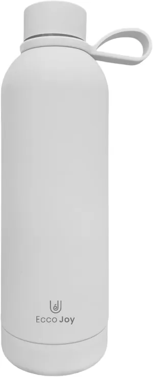 Ecco Joy Reusable Stainless Steel water bottles - insulated Water Bottle - Thermos soft touch with neck tags - travel water bottle - Long Lasting Hot or Cold Drinks – White