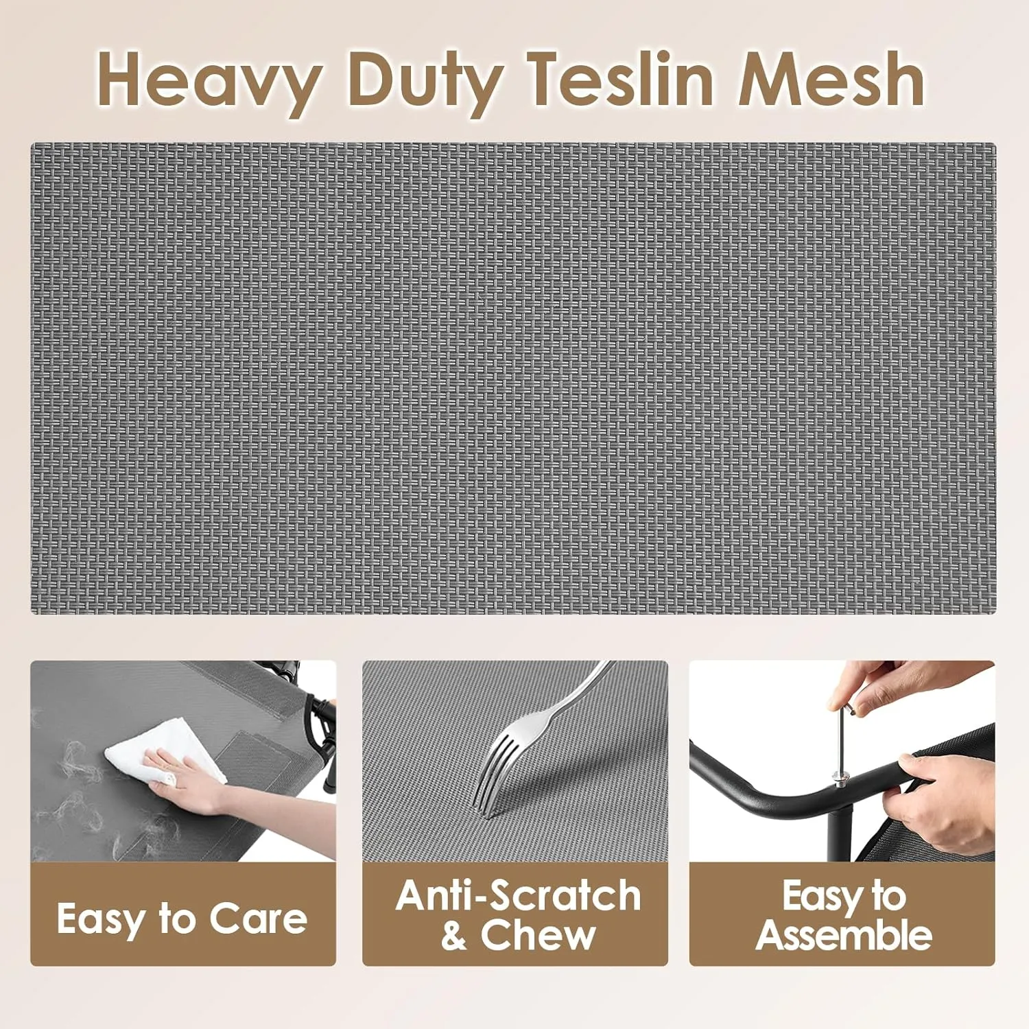 EHEYCIGA Elevated Dog Cot Beds for Large Dogs, Raised Outdoor Dog Hammock, Lifted Pet Platform with Frame and Washable Waterproof Cooling Teslin Mesh and Anti-Slip Feet, 43x26 inch