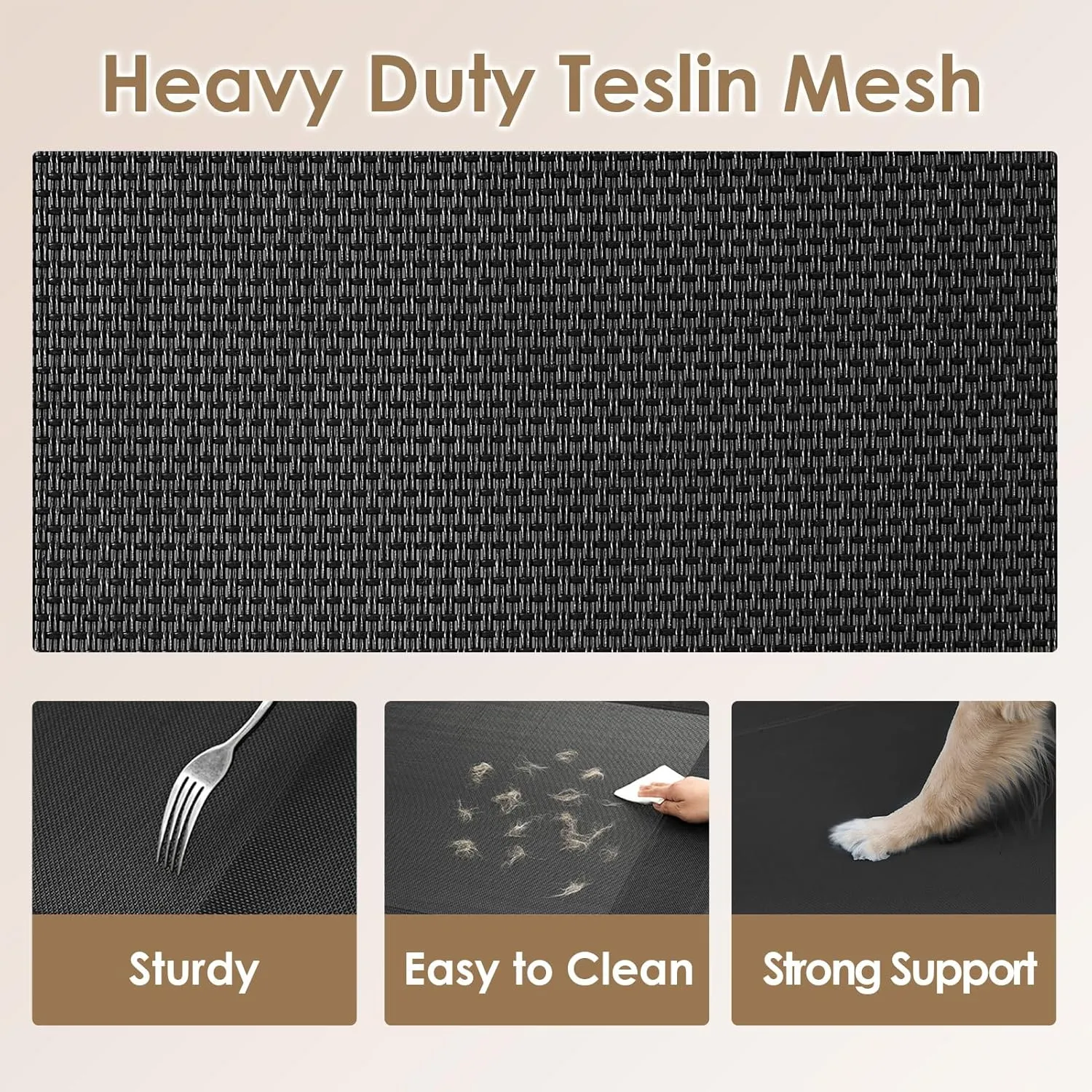 EHEYCIGA Reinforced Elevated Dog Cot Bed Medium, Raised Outdoor Dog Hammock, Lifted Pet Platform with Frame and Washable Waterproof Cooling Teslin Mesh and Anti-Slip Feet, 35x22 inch