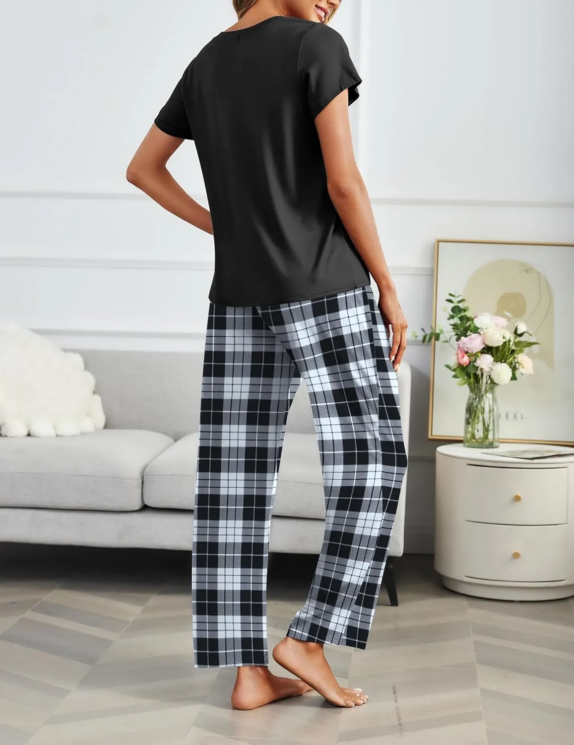 Ekouaer 2 Pack Womens Pajama Sets Short Sleeve Sleepwear Top and Pants 4 Piece Pjs Lounge Sets with Pockets
