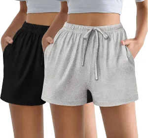 Ekouaer Womens 2 Pack Pajama Shorts Comfy Lounge Bottom Y2k Printed Sleep Short with Pockets Pj Bottoms S-XXL