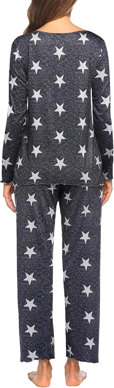 Ekouaer Womens Pajama Sets V Neck Loungewear Long Sleeve Pj Sets 2 Piece Lounge Sets for Women Soft Sleepwear for All Seasons