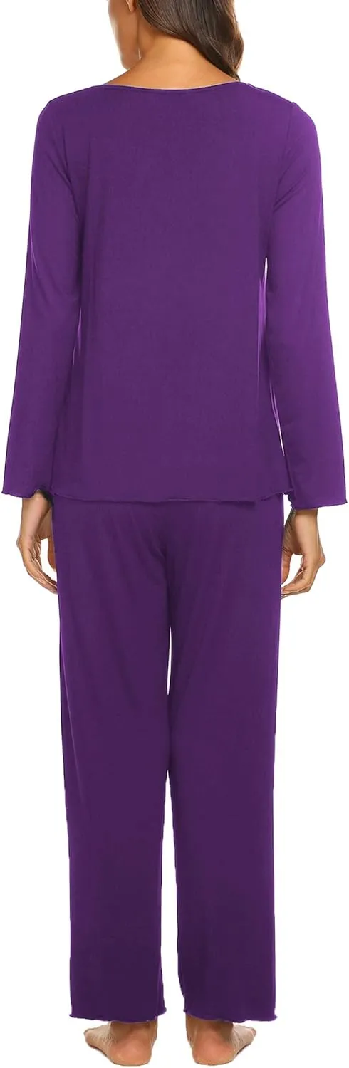 Ekouaer Womens Pajama Sets V Neck Loungewear Long Sleeve Pj Sets 2 Piece Lounge Sets for Women Soft Sleepwear for All Seasons