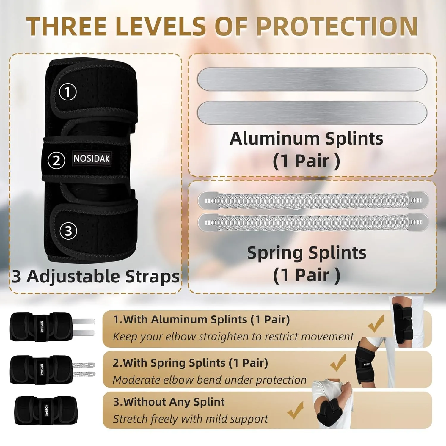 Elbow Brace for Cubital Tunnel Syndrome, Ulnar Nerve Brace, Elbow Splint for Sleeping with 4 Removable Metal Splints for Tendonitis, Arthritis, Tennis, Golf, Pain Relief for Men & Women Left
