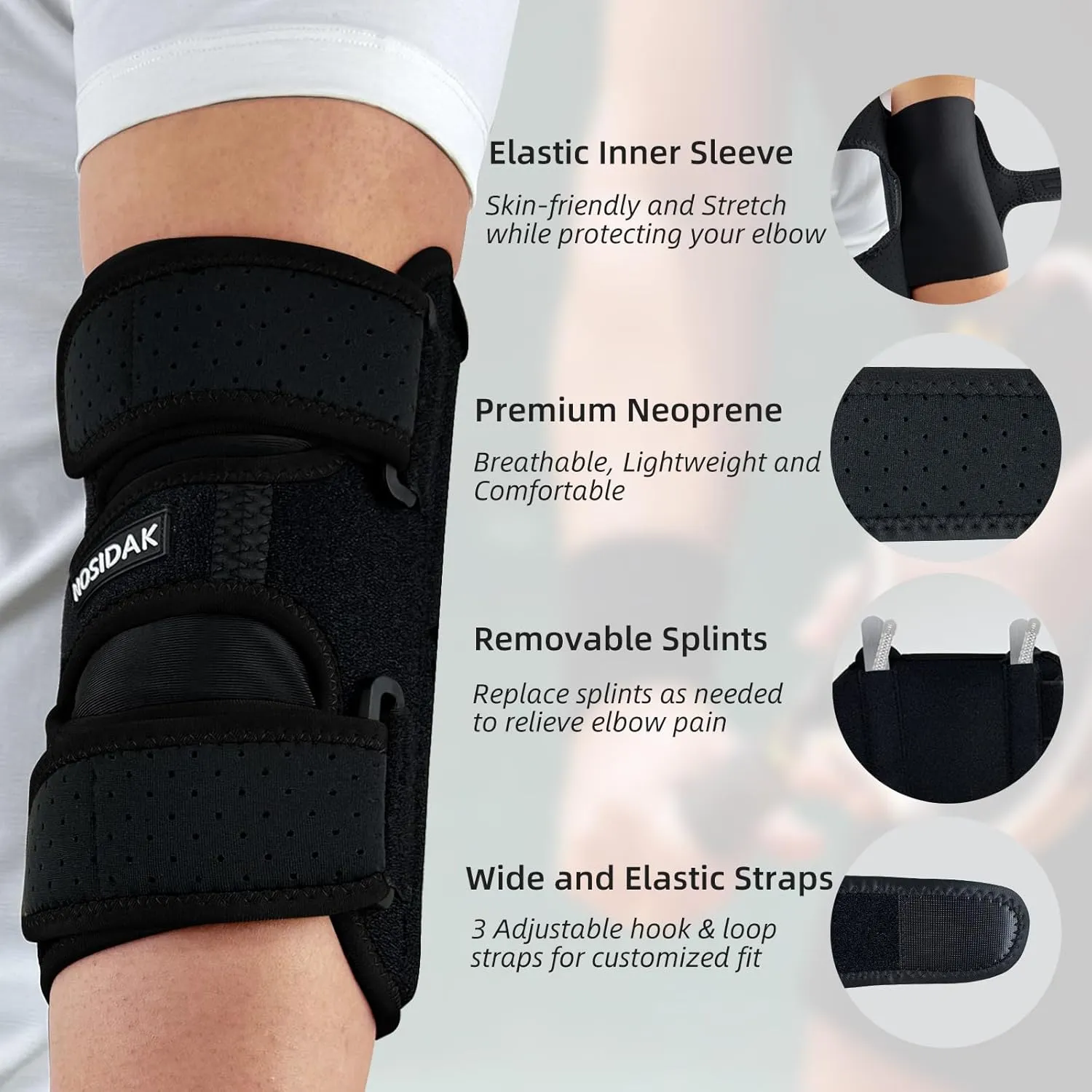 Elbow Brace for Cubital Tunnel Syndrome, Ulnar Nerve Brace, Elbow Splint for Sleeping with 4 Removable Metal Splints for Tendonitis, Arthritis, Tennis, Golf, Pain Relief for Men & Women Left