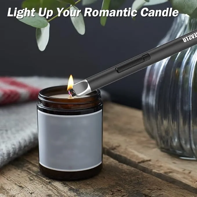 Electric Lighter, Candle Lighter USB Rechargeable Lighter, Arc Windproof Flameless Plasma Lighter Long Stick with Rope and Ring, Perfect for Candle BBQ Camping Kitchen Stove, Black