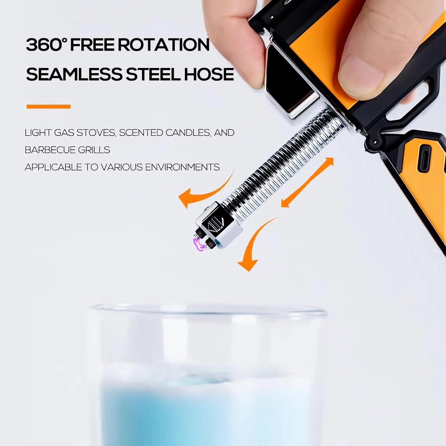 Electric Lighter Flexible Waterproof Windproof Pulse Arc Lighers USB Rechargeable for Candle Kitchen Outdoor Fireplace Camping(Orange)