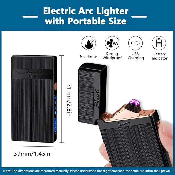 Electric Lighter, Plasma Dual Arc Lighter, USB Rechargeable Lighter, Windproof Flameless Lighter, Pocket Metal Lighter with LED Battery Indication for Candles, Incense, Camping (Balck)