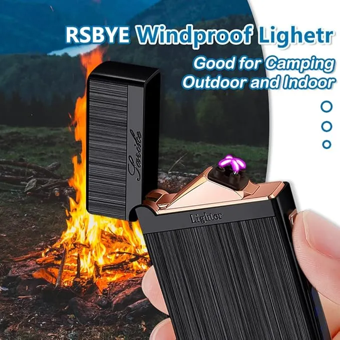 Electric Lighter, Plasma Dual Arc Lighter, USB Rechargeable Lighter, Windproof Flameless Lighter, Pocket Metal Lighter with LED Battery Indication for Candles, Incense, Camping (Balck)