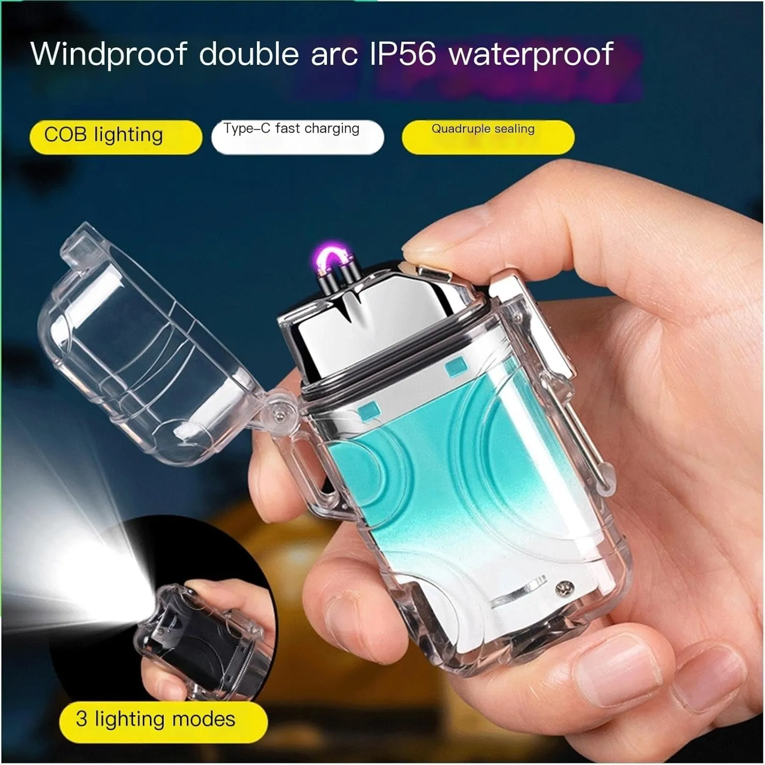 Electric Lighters，USB Rechargeabl Plasma Lighters，Waterproof Stormproof Flameless Camping Lighter Household Supplies for Cigarette/Cigar ，Candle，Survival ，Camping，Backpacking，Hiking (Color : Luminous