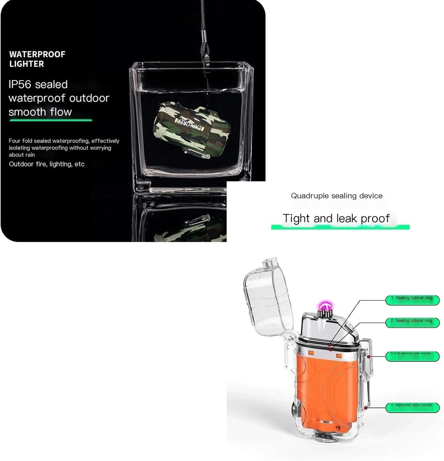 Electric Lighters，USB Rechargeabl Plasma Lighters，Waterproof Stormproof Flameless Camping Lighter Household Supplies for Cigarette/Cigar ，Candle，Survival ，Camping，Backpacking，Hiking (Color : Luminous