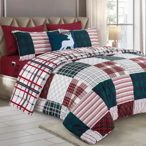 Elegant Comfort 8-Piece Cabin Lodge Patch Reversible Comforter Set - All Season Bed in a Bag, 4-Piece Sheet Set Featuring Smart Pockets, Matching Shams and Decorative Pillow, Full/Queen, Burgundy