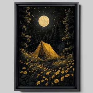 Elevated Adventures, My Heart Leaps Up, Linocut Reduction Print for Tent Camping and Nature Enthusiasts, Hiking, Stargazing, and Milky Way, Canvas, Framed, Arts
