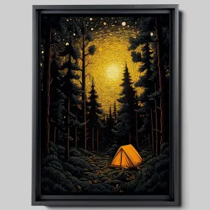 Elevated Adventures, My Heart Leaps Up, Linocut Reduction Print for Tent Camping and Nature Enthusiasts, Hiking, Stargazing, and Milky Way, Canvas, Framed, Print
