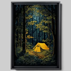 Elevated Adventures, My Heart Leaps Up, Linocut Reduction Print for Tent Camping and Nature Enthusiasts, Hiking, Stargazing, and Milky Way, Canvas Prints, Wall Hanging, Print