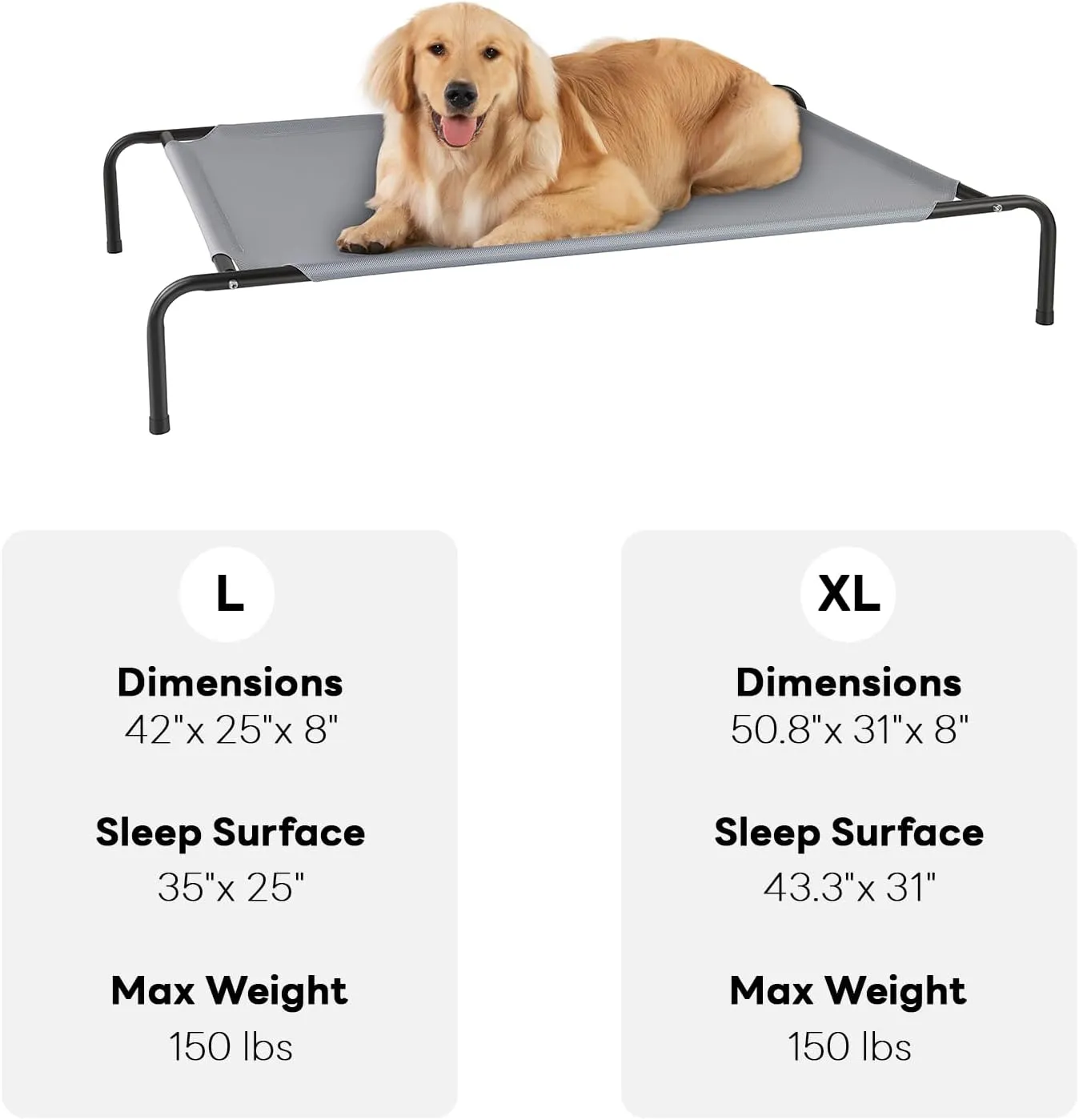 Elevated Dog Bed for Large Dogs,Raised Dog Cots,Indoor & Outdoor Cooling Waterproof Pet Hammock with Washable Breathable Mesh,Chew Proof,Grey 50in