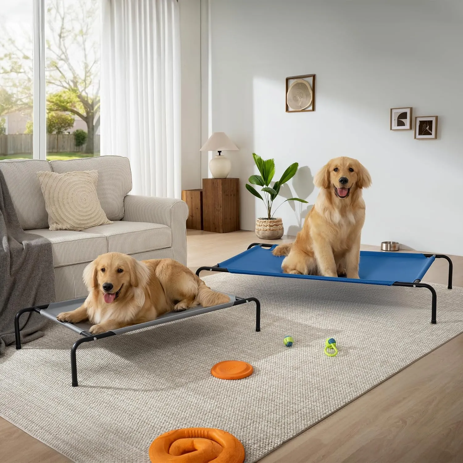 Elevated Dog Bed for Large Dogs,Raised Dog Cots,Indoor & Outdoor Cooling Waterproof Pet Hammock with Washable Breathable Mesh,Chew Proof,Grey 50in