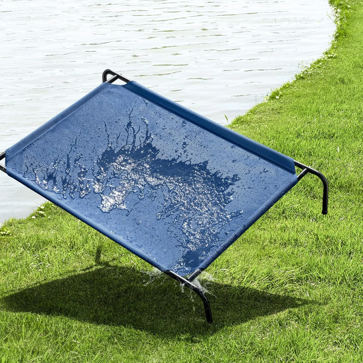 Elevated Dog Bed for Large Dogs,Raised Dog Cots,Indoor & Outdoor Cooling Waterproof Pet Hammock with Washable Breathable Mesh,Chew Proof,Grey 50in