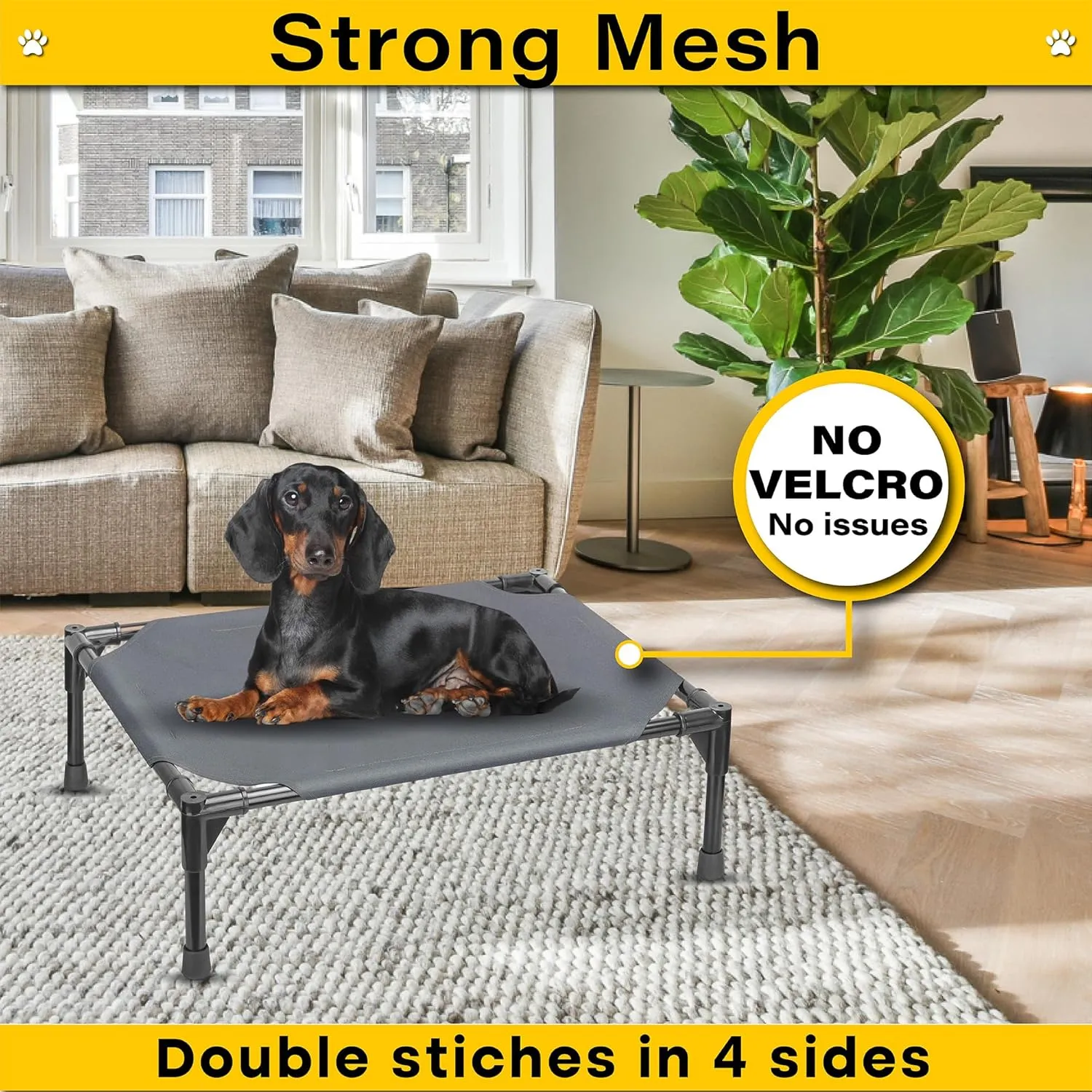 Elevated Dog Bed Raised Dog Bed Cot Bed Small Medium Large Dogs Outdoor Cooling Pet Cat Bed Breathable Mesh Washable (Medium, Grey, 32''L x 25''W)