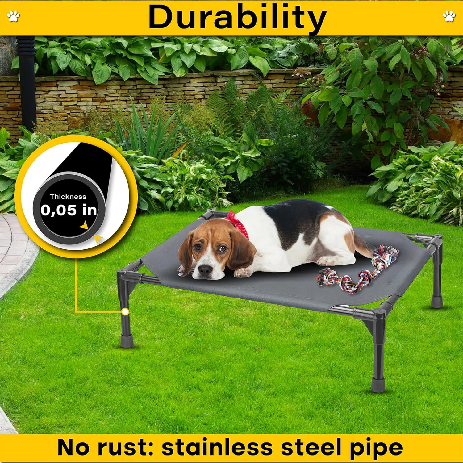Elevated Dog Bed Raised Dog Bed Cot Bed Small Medium Large Dogs Outdoor Cooling Pet Cat Bed Breathable Mesh Washable (Medium, Grey, 32''L x 25''W)
