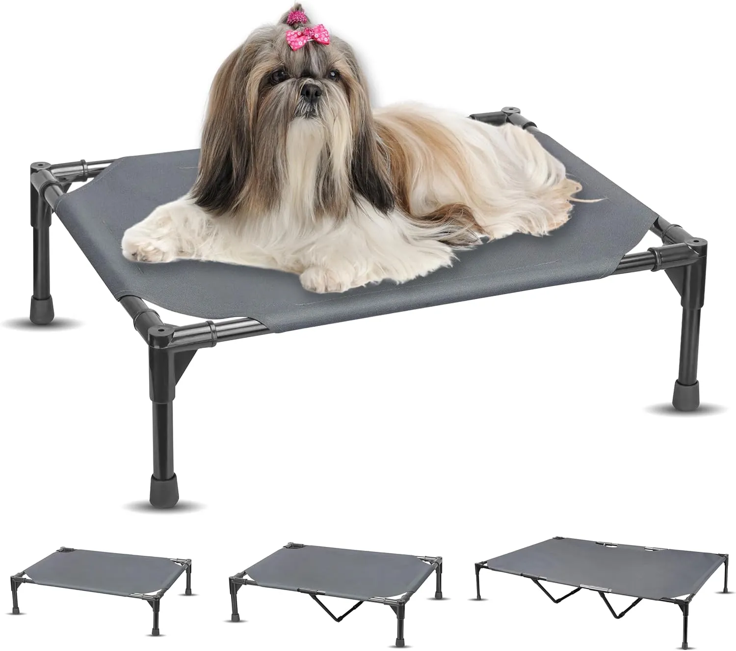 Elevated Dog Bed Raised Dog Bed Cot Bed Small Medium Large Dogs Outdoor Cooling Pet Cat Bed Breathable Mesh Washable (Small, Grey, 22''L x 17''W)