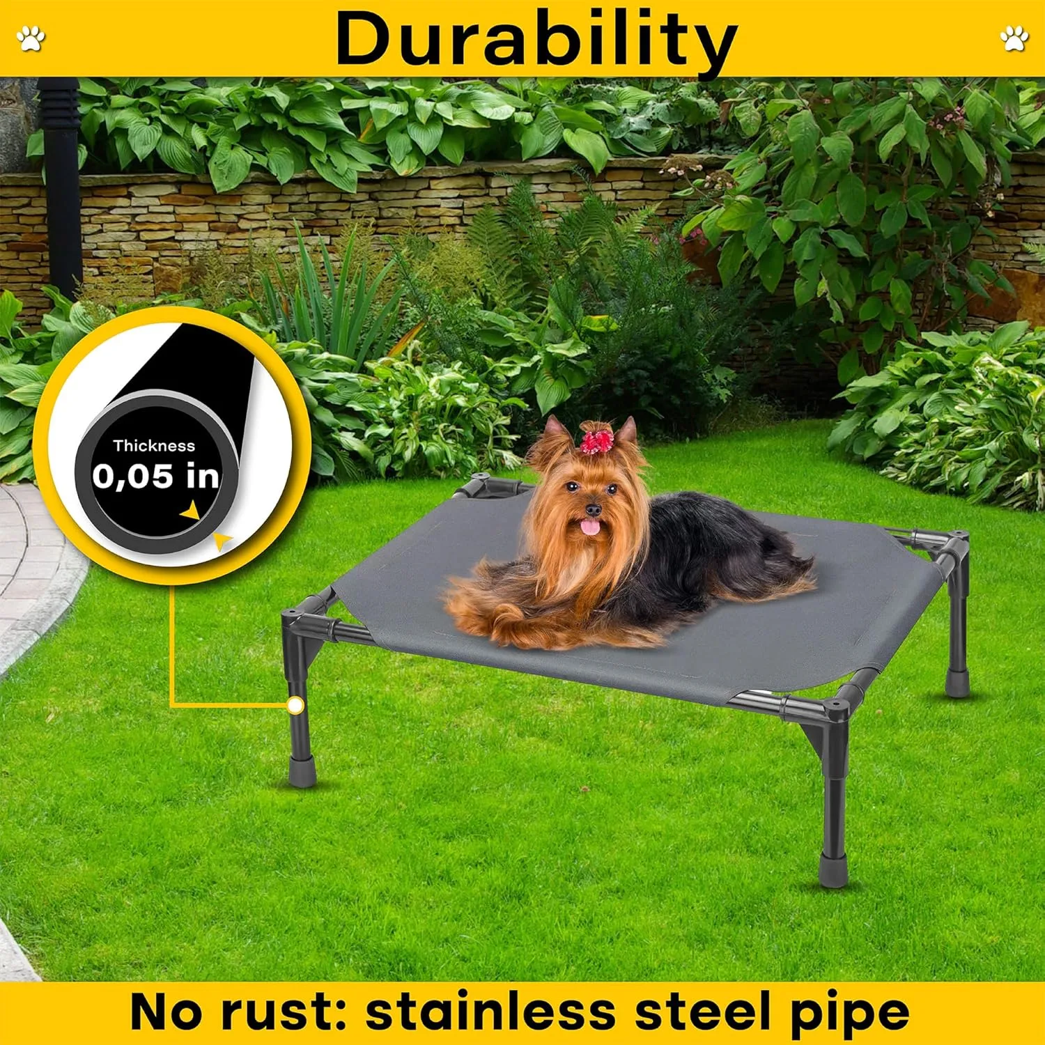 Elevated Dog Bed Raised Dog Bed Cot Bed Small Medium Large Dogs Outdoor Cooling Pet Cat Bed Breathable Mesh Washable (Small, Grey, 22''L x 17''W)