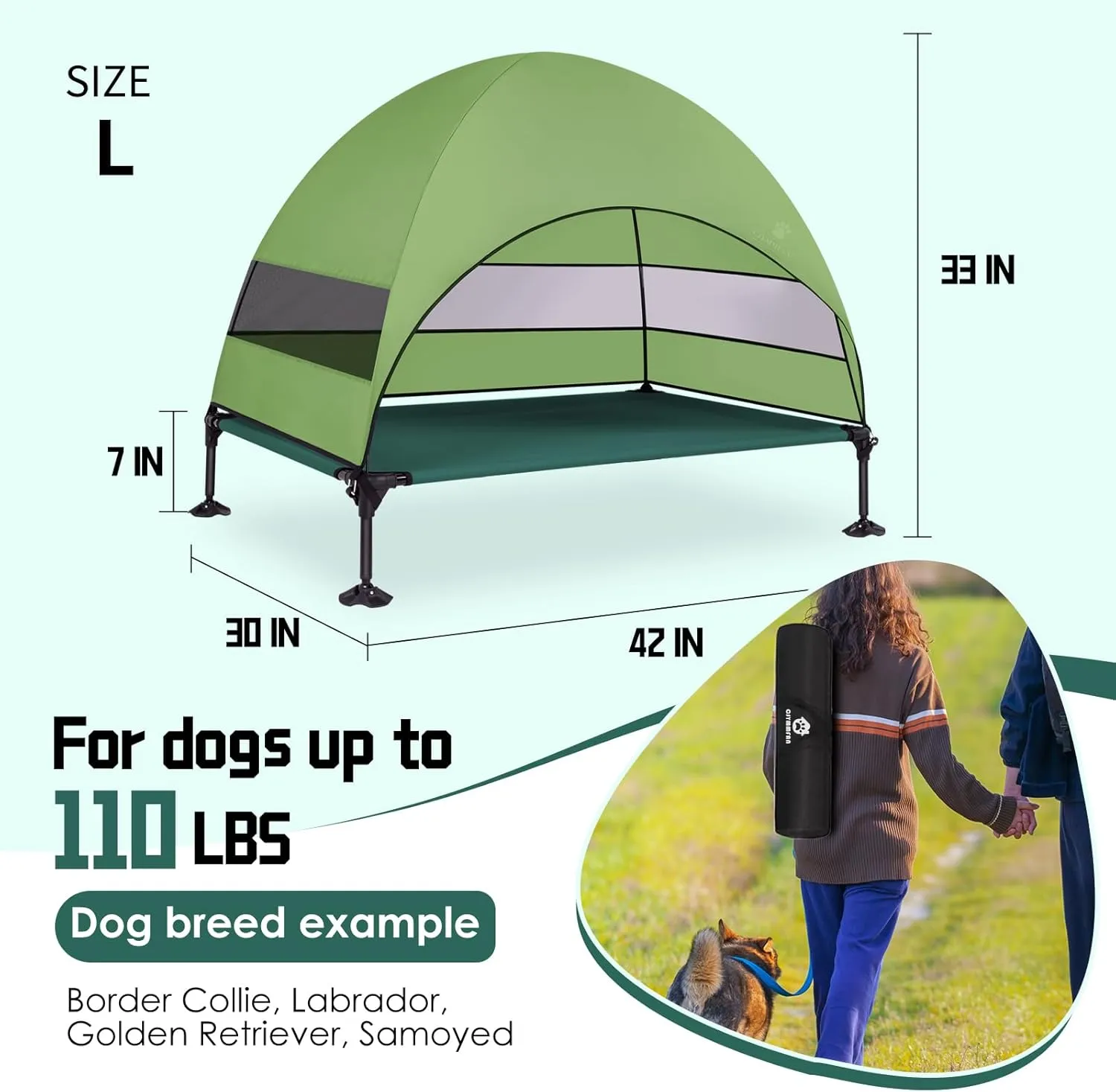 Elevated Dog Bed with Upgraded Canopy, Raised Outdoor Dog Tent with Powerful Anti-Slip Feet, Portable Pet Cot with Larger Shade, Raised Cooling Bed for Camping, Backyard, Beach, Poolside
