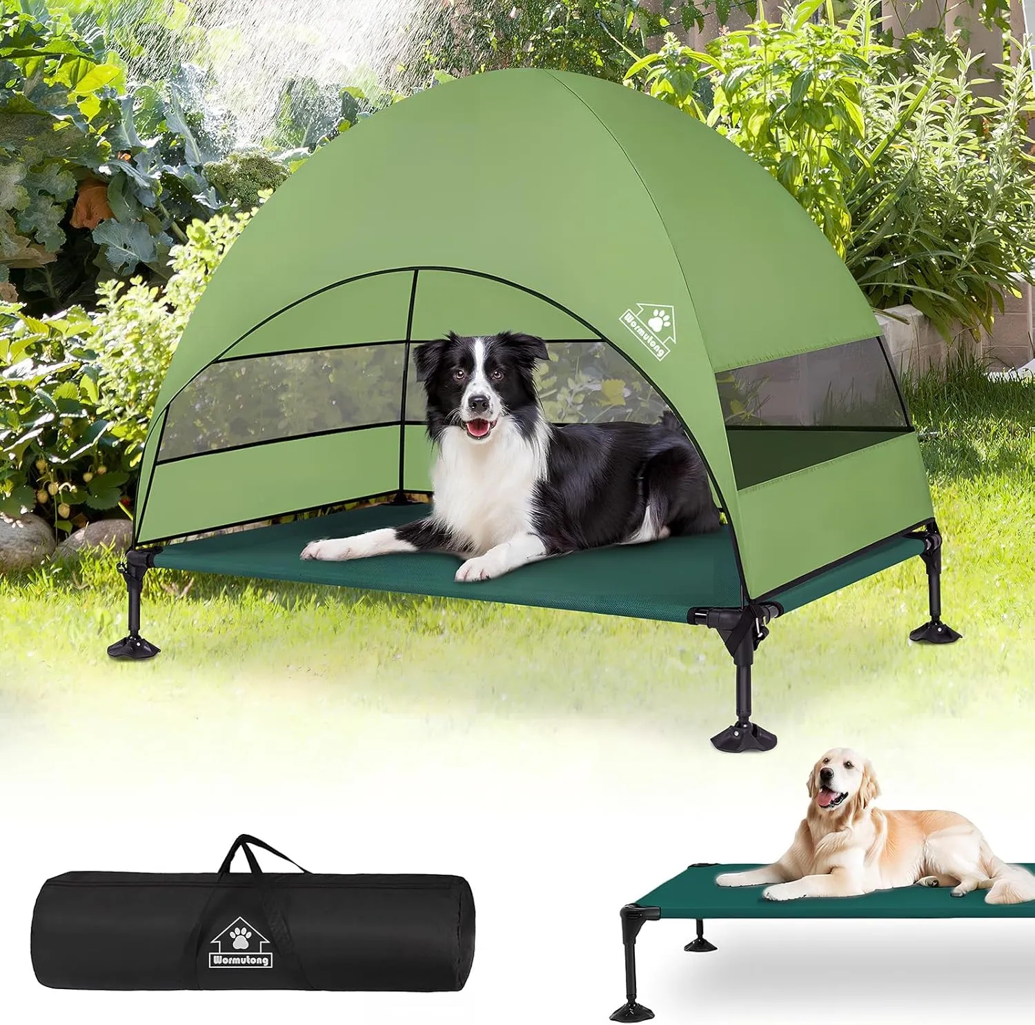 Elevated Outdoor Dog Bed with Canopy & Adjustable Feet - Larger Shade for Camping, Backyard & Patio