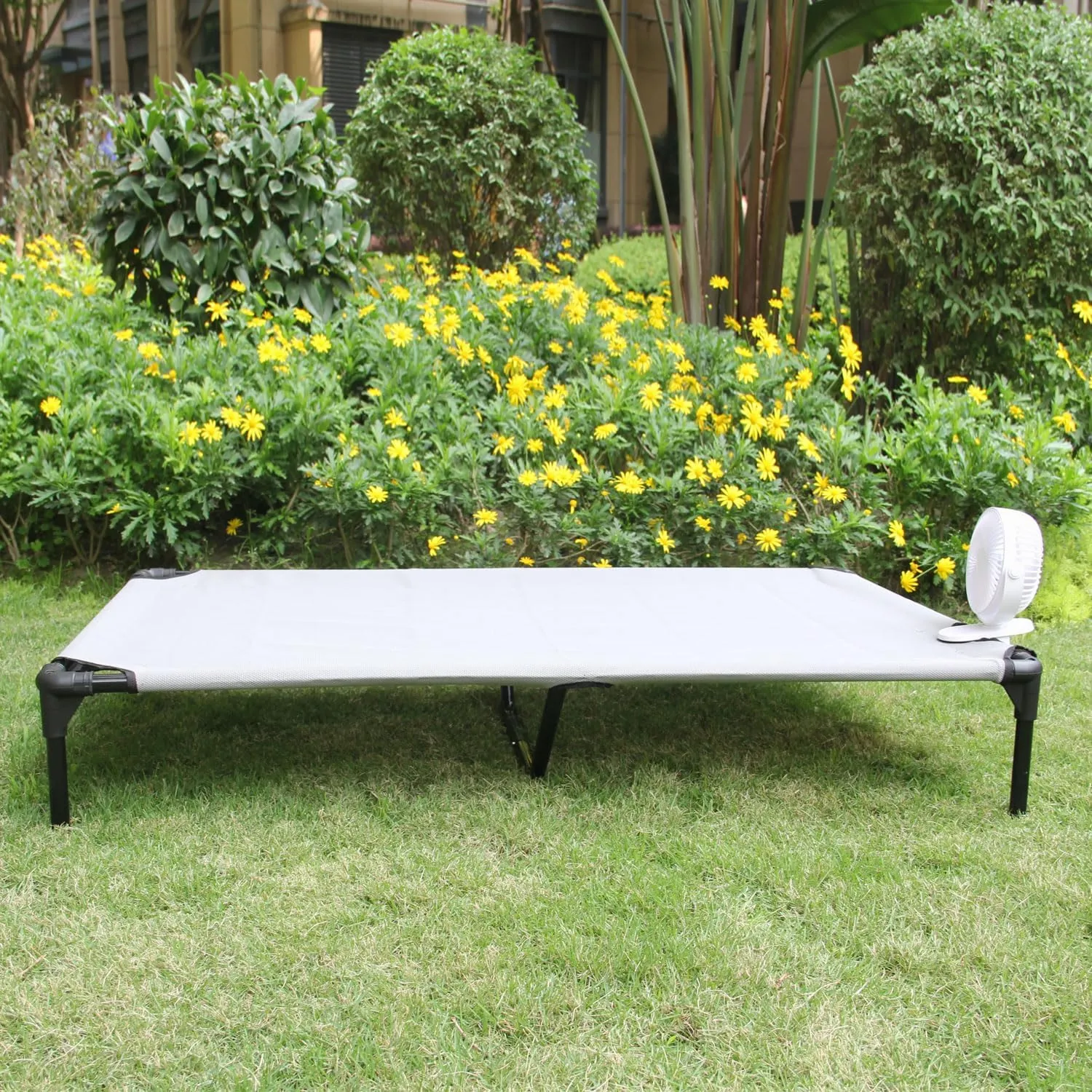 Elevated Raised Cooling Cots Bed for Extra-Large Dogs, Raised Dog-Hammock Beds Off Ground for Indoor and Outdoor & Clip Fan (49 inches, X-Large)