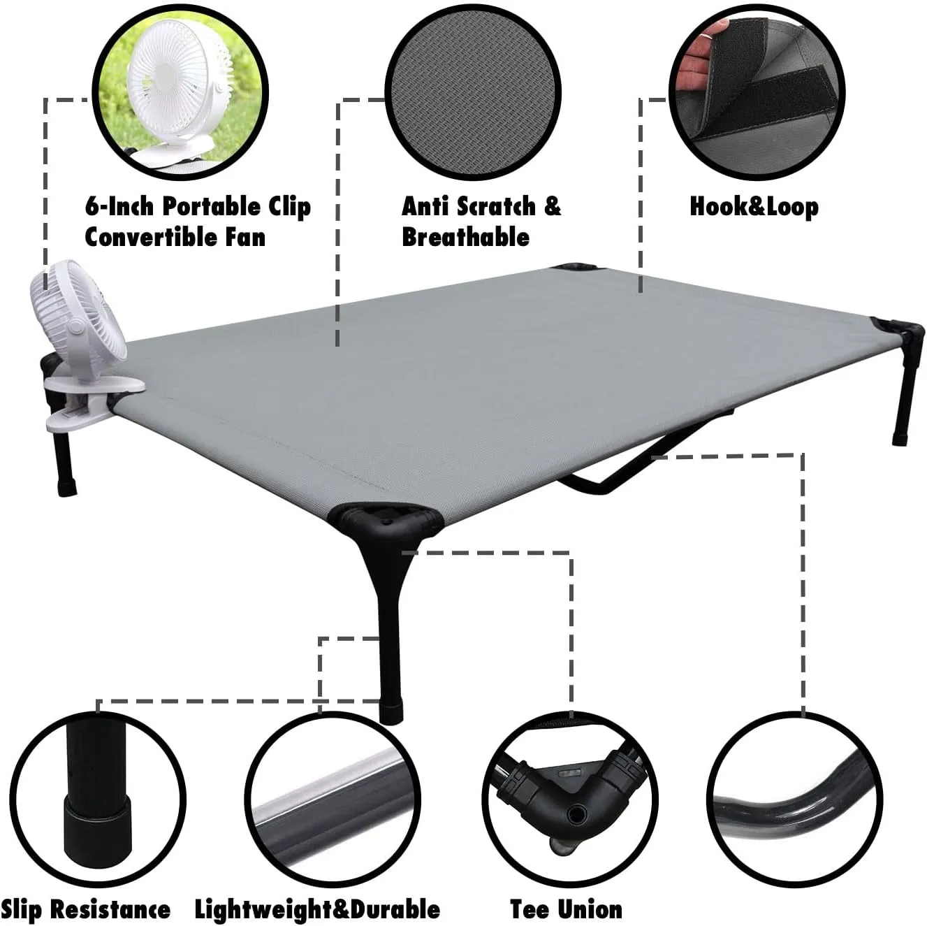 Elevated Raised Cooling Cots Bed for Extra-Large Dogs, Raised Dog-Hammock Beds Off Ground for Indoor and Outdoor & Clip Fan (49 inches, X-Large)
