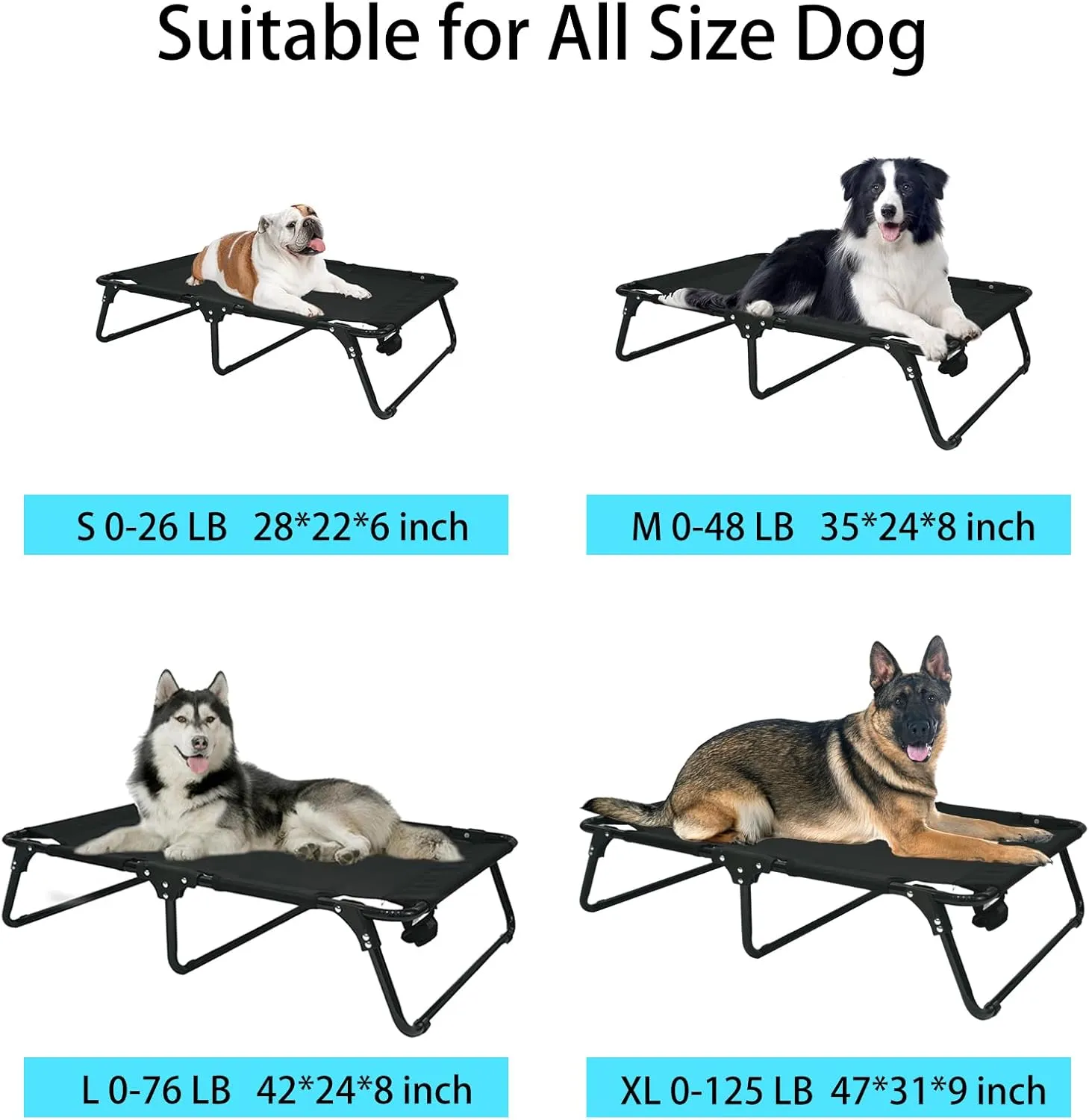 Elevated Raised Small Meduim Dog Bed Cots,Cooling Foldable No Assembly Need Pet Hammock Bed with Breathable Mesh, Indoor Outdoor Dog Pet Bed for Small Meduim Dogs, Chew Proof, Black
