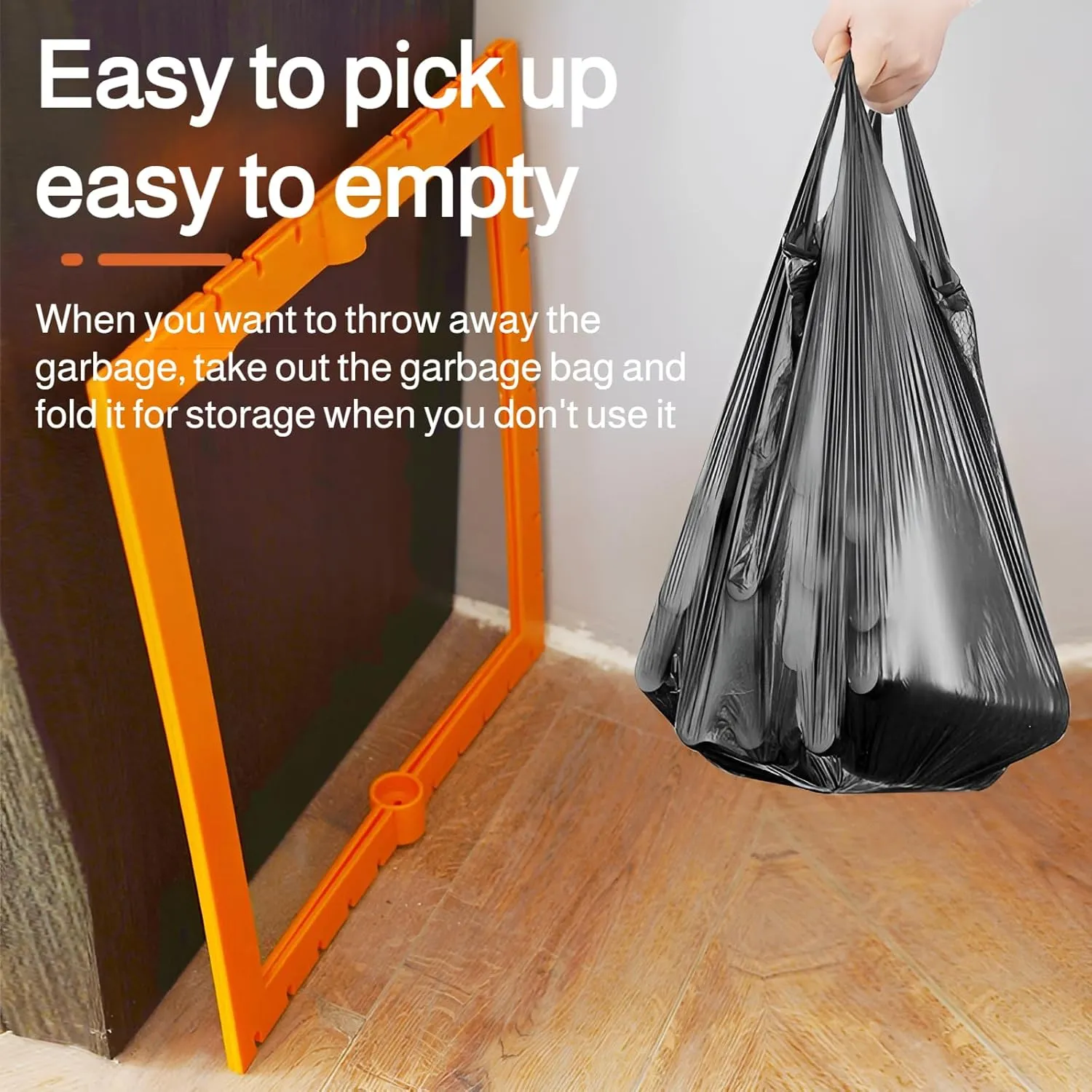 Ellniges]Adjustable Height Trash Bag Holder 20L-90L with Lid, Odor-Proof Slim Design, Wheeled Garbage Bin for Kitchen/Office/Camping, Compact Foldable Recycling Stand (Black)