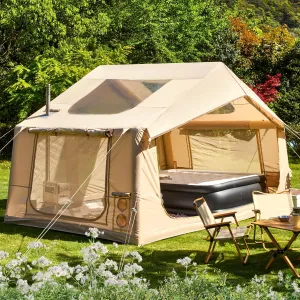 EROMMY Large Inflatable Camping Tent, Easy to Install 6/8/10/12 Person Camping Tent with Mosquito Net, 4-Season Waterproof and Sunproof Family Camping Inflatable Tent with Pump, Stove Roof