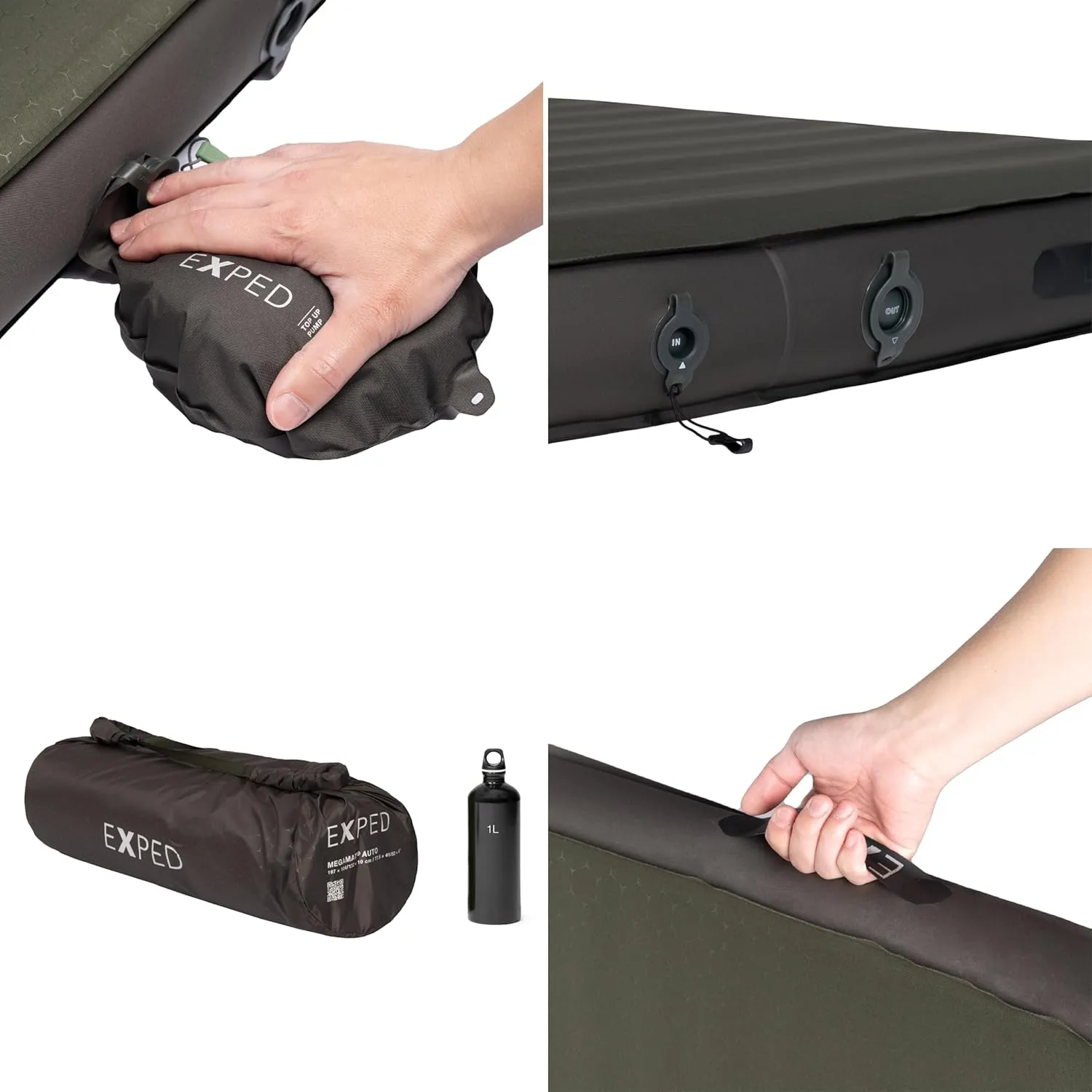 Exped MegaMat Auto - Self Inflating Soft Car Sleeping Mat, 4” Foam Pad, Wheel Cutouts, Pump Included
