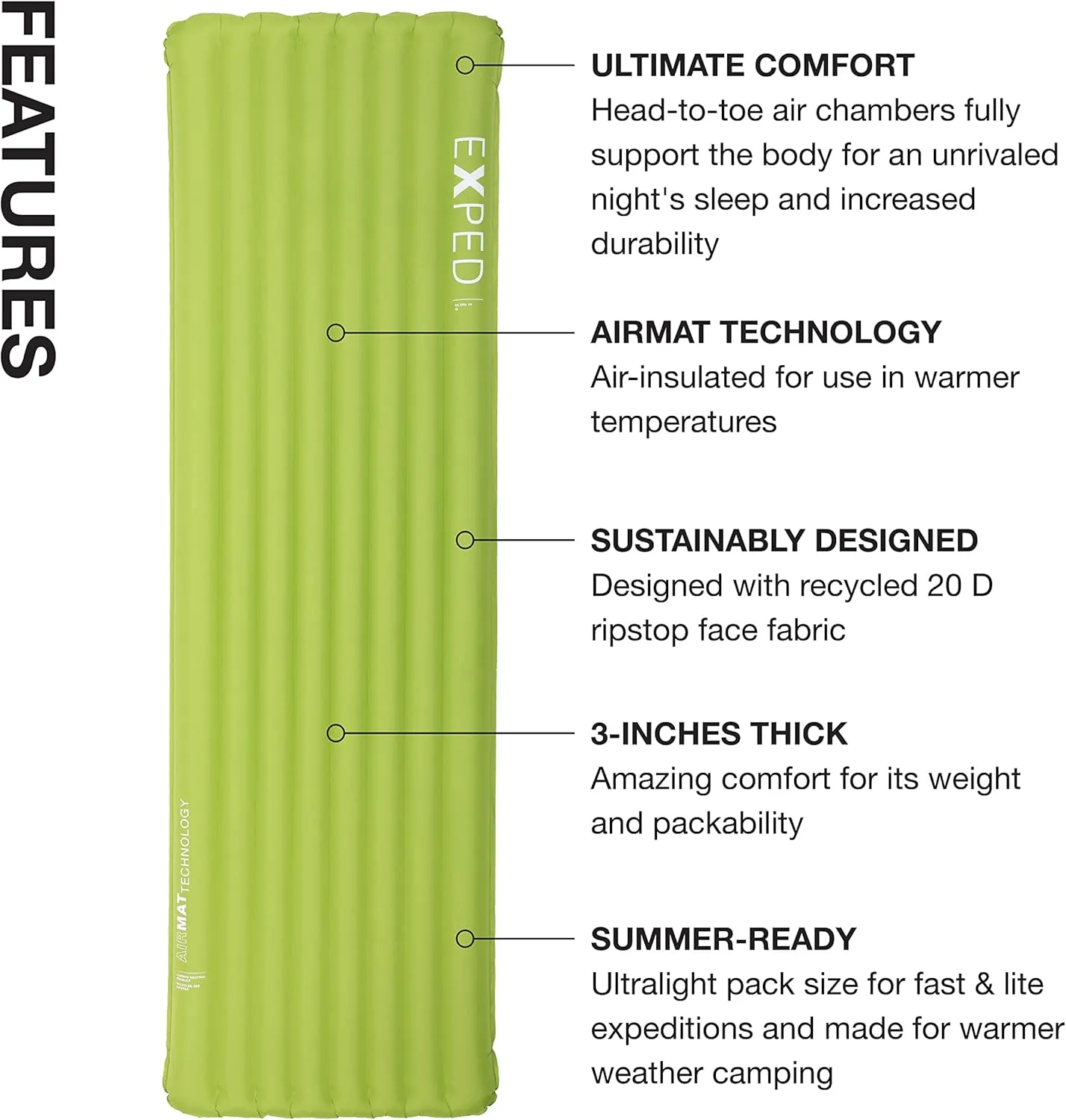 Exped Ultra Series: 1R, 3R, 5R, 7R Single & Duo - Lightweight Backpacking Mat - Packable and Comfortable - Sleeping Pad with Pumpbag for Self-Inflation