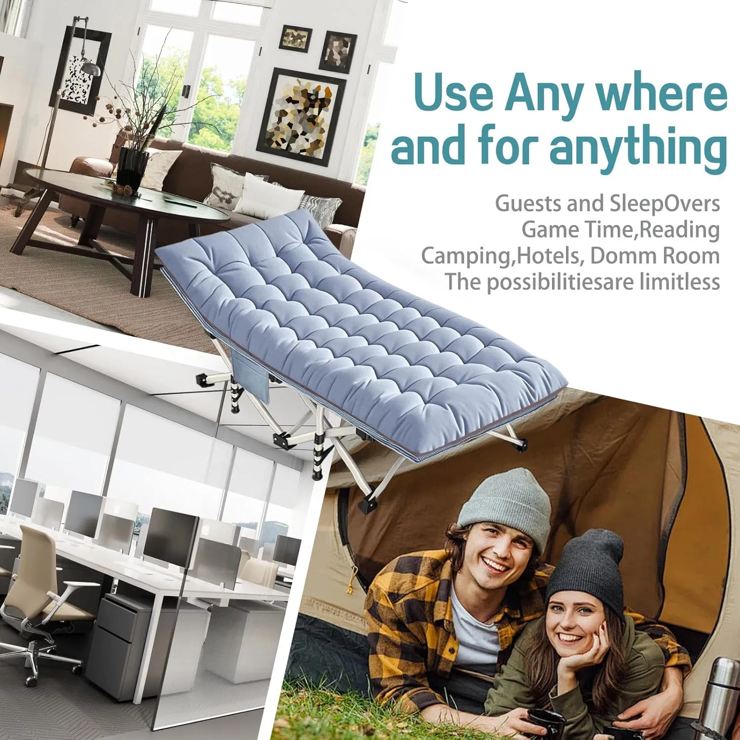 Extra Large Cmaping Cot 79" L x 32" W x 18" H Camping Cot with Comfortable Mattress XXL Sleeping cots for Adults Camping Cots Include Carry Bag for Adults Indoor Outdoor Office Nap