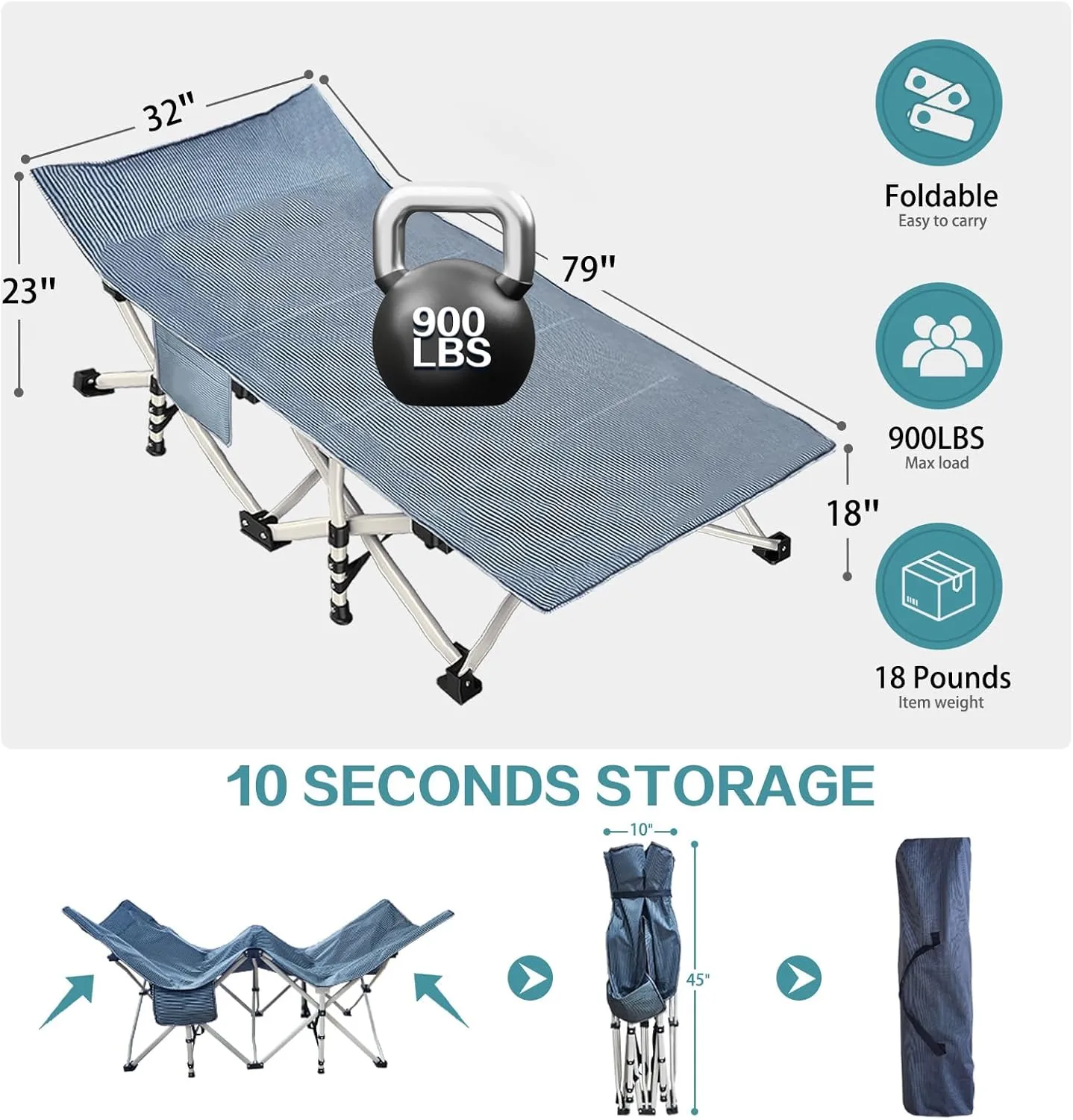 Extra Large Cmaping Cot 79" L x 32" W x 18" H Camping Cot with Comfortable Mattress XXL Sleeping cots for Adults Camping Cots Include Carry Bag for Adults Indoor Outdoor Office Nap