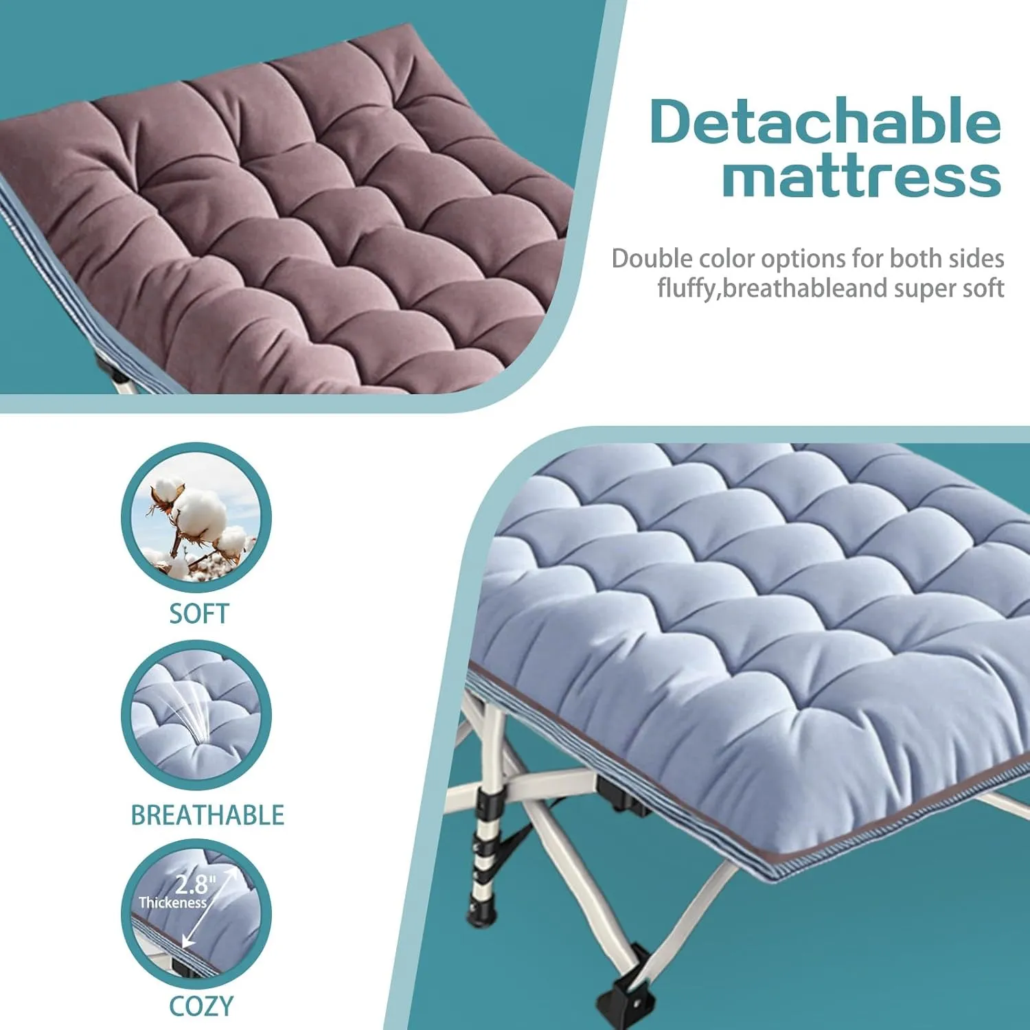 Extra Large Cmaping Cot 79" L x 32" W x 18" H Camping Cot with Comfortable Mattress XXL Sleeping cots for Adults Camping Cots Include Carry Bag for Adults Indoor Outdoor Office Nap
