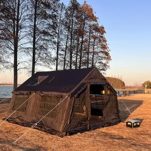 Extra Large Inflatable Camping Tent, 13㎡ Glamping Tents Easy Setup 4 Season Windproof Outdoor Cotton Tent with Stove Jack & Mesh Windows & Pump