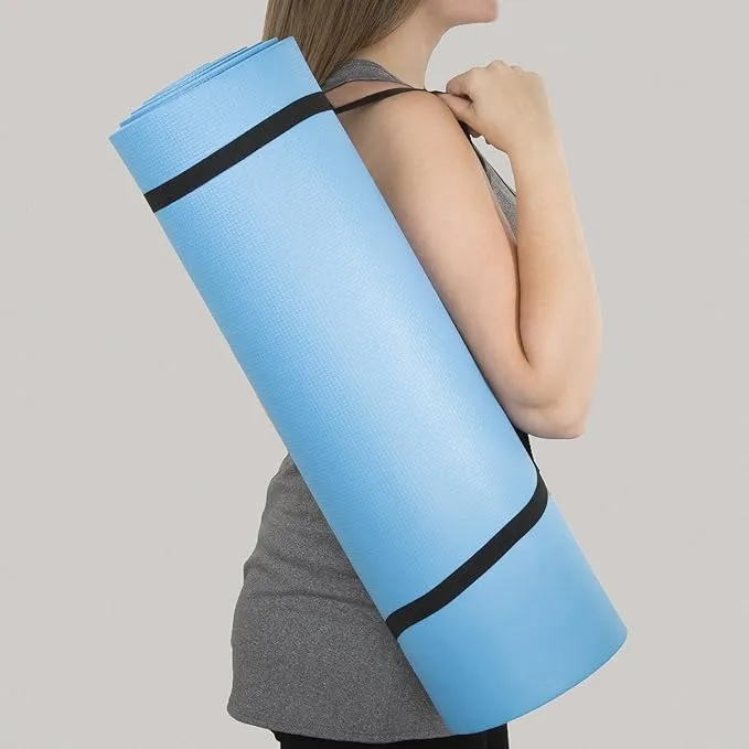 Extra-Thick Yoga Mat - Durable Comfort Non-Slip Foam Workout Mat for Fitness, Pilates, and Floor Exercises with Carrying Strap by Wakeman