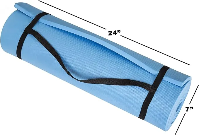 Extra-Thick Yoga Mat - Durable Comfort Non-Slip Foam Workout Mat for Fitness, Pilates, and Floor Exercises with Carrying Strap by Wakeman