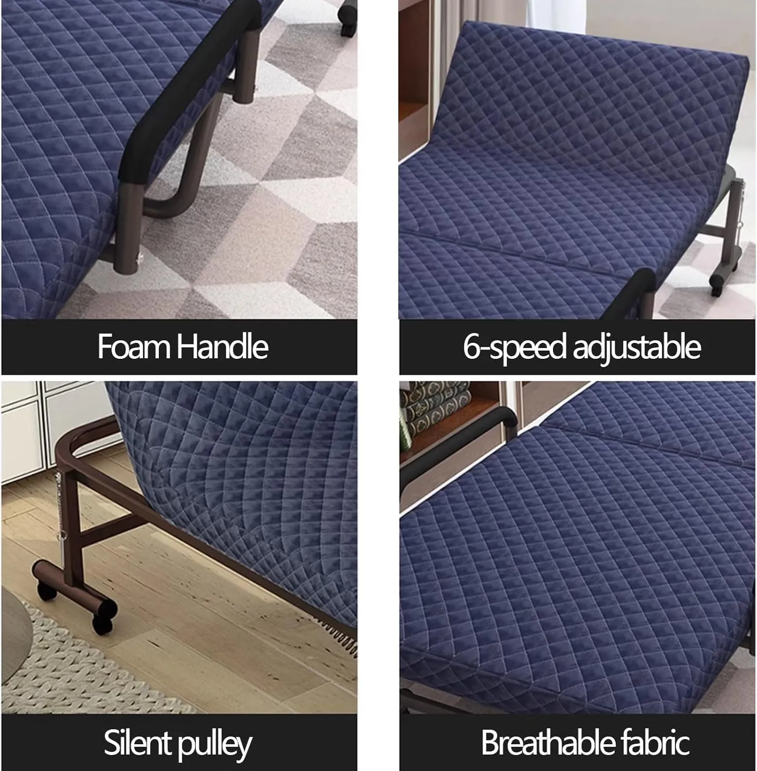 EYPKPL cots for Sleeping Camping Cots 6-Position Adjustment Folding Camping Cot Lounge Chair with Mattress and Armrests Load 661lbs Cots for Camping Stretching Freely