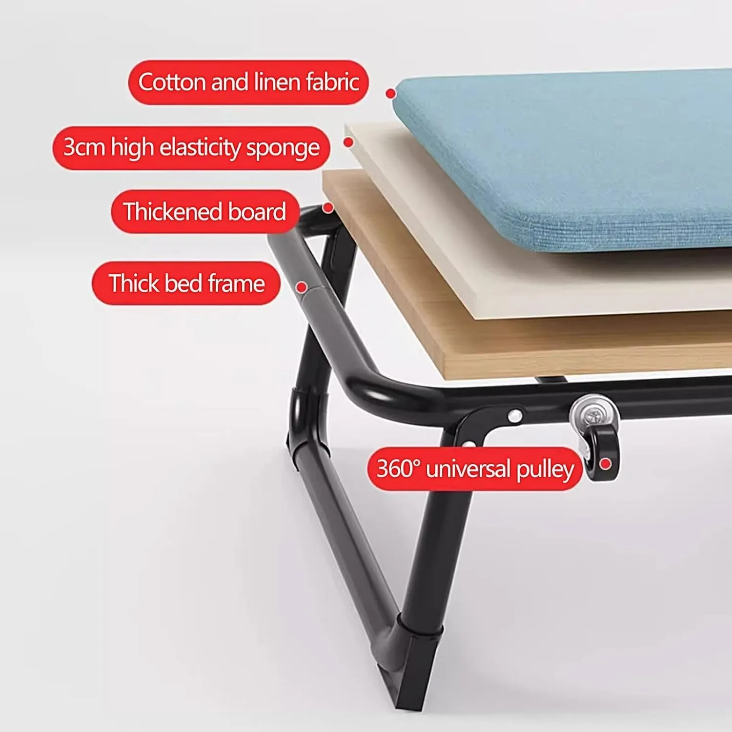 EYPKPL cots for Sleeping Foldable Camping Cot 6 Positions Adjustable Camping Cots 4 360° Universal Wheels Lounge Chair Camping Cots for Adults Stretching Freely